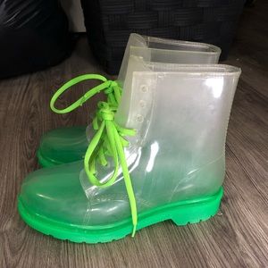 🎂Clear Green Combat Rain Boots